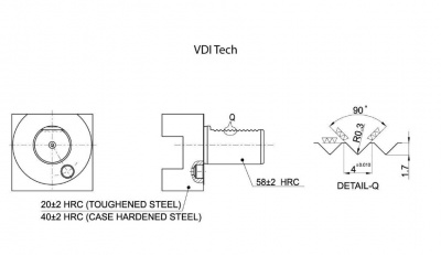 VDI30 (DIN69880) D1, 20mm - 16mm Square Shank, Multi-Seat Tool Holder, (60mm Depth)